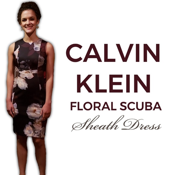 Calvin Klein Scuba Floral Sheath Dress 0P - Picture 2 of 8